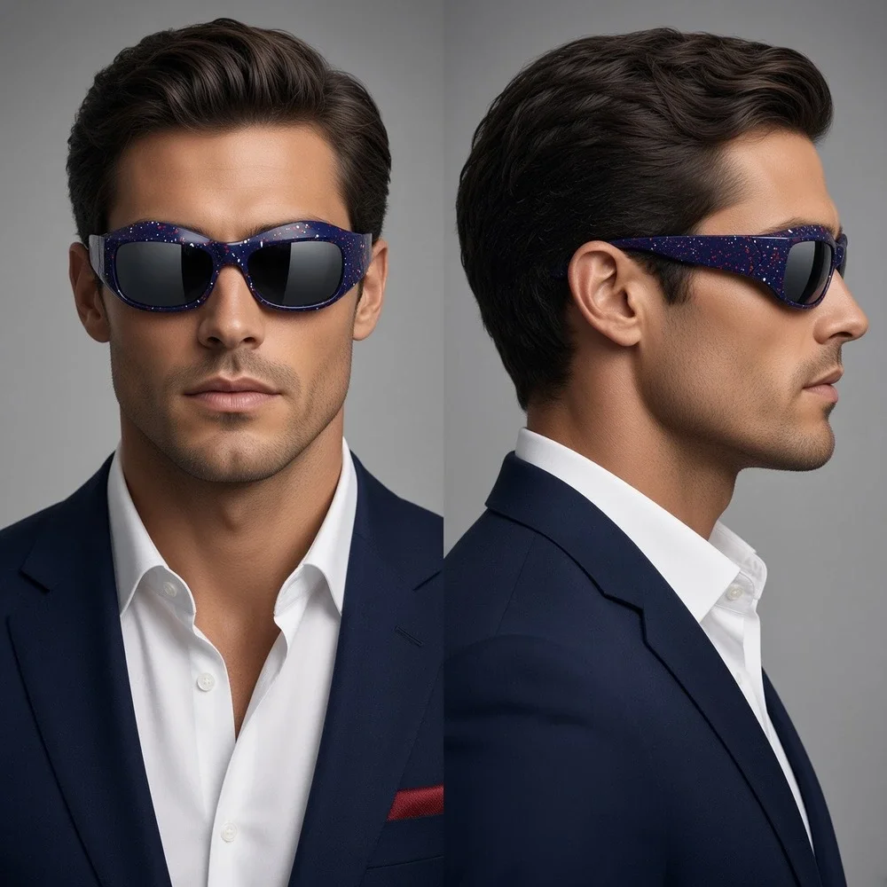 Men Fashion Novelty Sunglasses White Speckled Hip Hop Cholo  Festival Luxury New